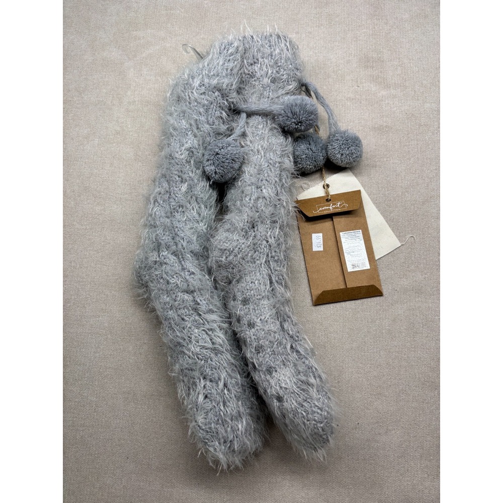 Demdaco Slipper Socks Gray New Warm Poms